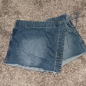 We The Free Light Blue Denim Skirt with Wrap Detail